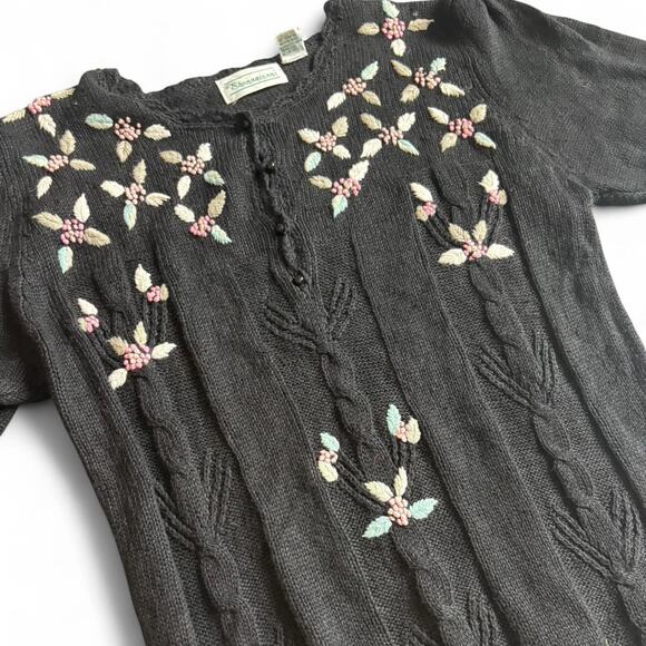 Shenanigans vintage black floral embroidered knit top M - Picture 6 of 8